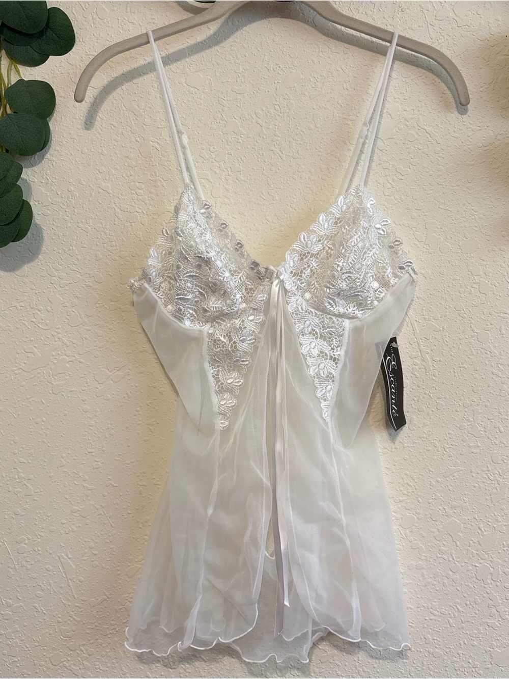 Vintage 90s/Y2K White Sheer Lace Babydoll Lingerie Cami 💕